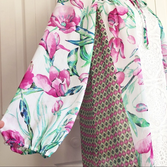 Zac & Rachel Boho Floral Crochet Lace Peasant Blouse Large - Picture 8 of 14